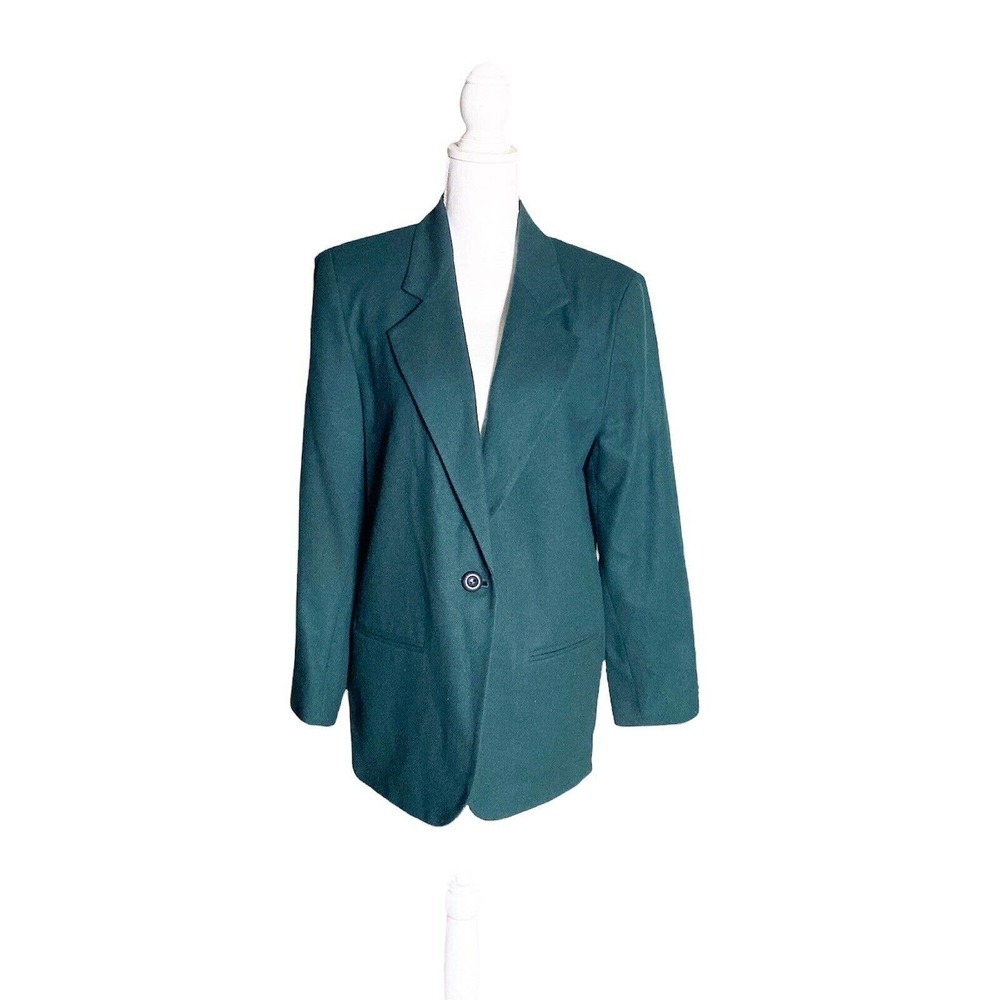 Sag Harbor Womens Sz 12 Vtg 80s 90s 100% Wool Green One Button Blazer Jacket